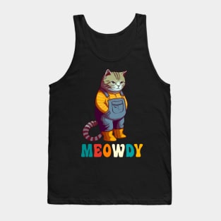 Funny Cat Farmer Meme Meow Howdy Meowdy Tank Top